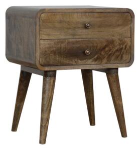 Bacon Wooden Curved Bedside Cabinet In Grey Washed With 2 Drawer