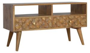 Tufa Wooden Diamond Carved TV Stand In Oak Ish With 2 Drawers