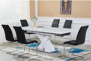 Axara Large Extending White Dining Table 6 Paris Black Chairs