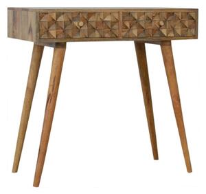 Tufa Wooden Diamond Carved Console Table In Oak Ish