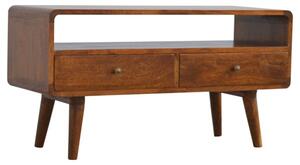 Bacon Wooden Curved TV Stand In Chestnut With 2 Drawers