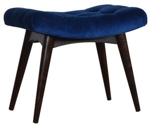 Aqua Velvet Curved Hallway Bench In Royal Blue And Walnut