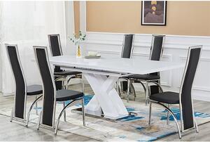 Axara Large Extending White Dining Table 6 Chicago Black Chairs