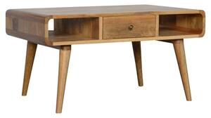 Bacon Wooden Curved Coffee Table In Oak Ish With 2 Drawers