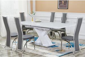 Axara Large Extending White Dining Table 6 Chicago Grey Chairs