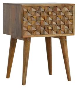 Tufa Wooden Diamond Carved Bedside Cabinet In Oak Ish 2 Drawers