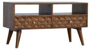 Tufa Wooden Diamond Carved TV Stand In Chestnut With 2 Drawers