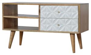 Tufa Wooden Diamond Carved TV Stand In Oak Ish And White