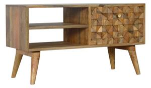 Tufa Wooden Diamond Carved TV Stand In Oak Ish