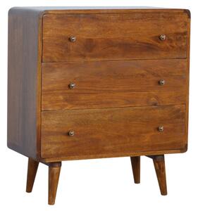 Bacon Wooden Curved Chest Of Drawers In Chestnut With 3 Drawers