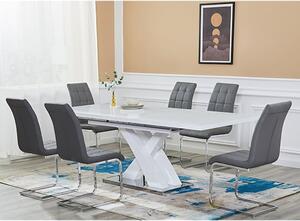 Axara Large Extending White Dining Table 6 Paris Grey Chairs