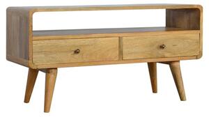 Bacon Wooden Curved TV Stand In Oak Ish With 2 Drawers