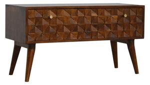 Tufa Wooden Diamond Carved Storage Hallway Bench In Chestnut