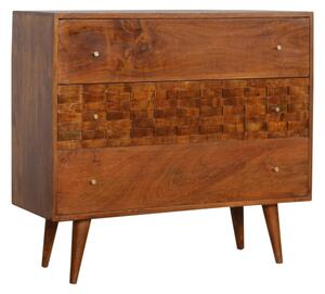 Tufa Wooden Tile Carved Chest Of 3 Drawers In Chestnut