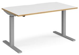 Elev 1400mm Electric Height Adjustable Desk In White Oak Silver