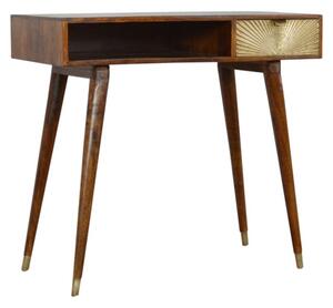 Manila Wooden Sunrise Gold Study Desk In Chestnut And Brass