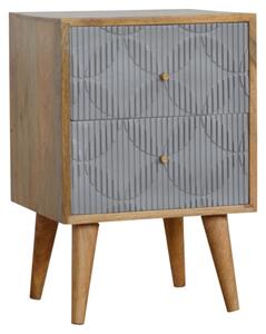 Tufa Wooden Geometric Carved Bedside Cabinet In Oak Ish And Grey