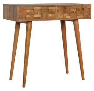 Tufa Wooden Tile Carved Console Table In Oak Ish