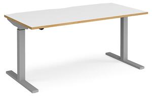 Elev 1600mm Electric Height Adjustable Desk In White Oak Silver