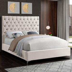 Campione Plush Velvet Upholstered Single Bed In Cream