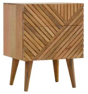 Tophi Wooden Line Carving Bedside Cabinet In Oak Ish 2 Drawers