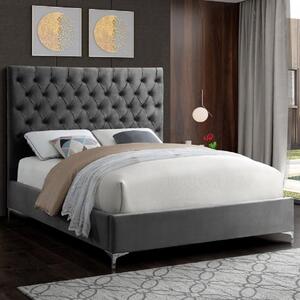 Campione Plush Velvet Upholstered Single Bed In Steel