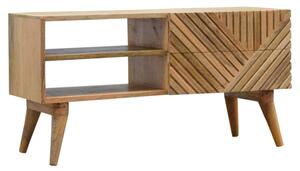 Tophi Wooden Line Carving TV Stand In Oak Ish