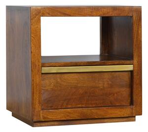 Nutty Wooden Bedside Cabinet In Chestnut With Gold Bar