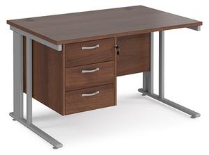 Melor 1200mm Computer Desk In Walnut And Silver With 3 Drawers