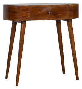 Wooden Circular Console Table In Chestnut With 1 Drawer