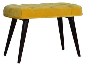 Aqua Velvet Deep Button Hallway Bench In Mustard And Walnut