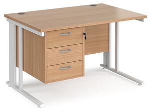 Melor 1200mm Computer Desk In Beech And White With 3 Drawers