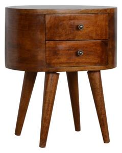 Wooden Circular Bedside Cabinet In Chestnut With 2 Drawers