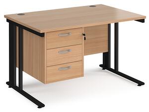 Melor 1200mm Computer Desk In Beech And Black With 3 Drawers