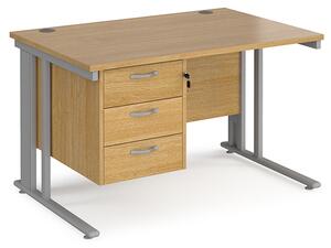 Melor 1200mm Computer Desk In Oak And Silver With 3 Drawers