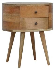 Wooden Circular Bedside Cabinet In Oak Ish With 2 Drawers