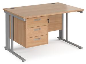 Melor 1200mm Computer Desk In Beech And Silver With 3 Drawers