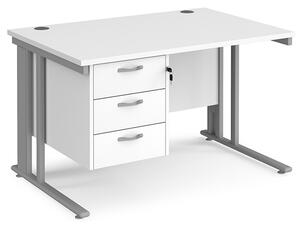 Melor 1200mm Computer Desk In White And Silver With 3 Drawers