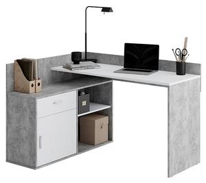 Rhyl Corner Wooden Computer Desk In Concrete Effect And White