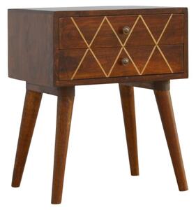 Amish Wooden Brass Inlay Bedside Cabinet In Chestnut 2 Drawers