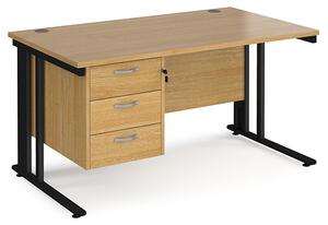 Melor 1400mm Computer Desk In Oak And Black With 3 Drawers