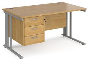 Melor 1400mm Computer Desk In Oak And Silver With 3 Drawers