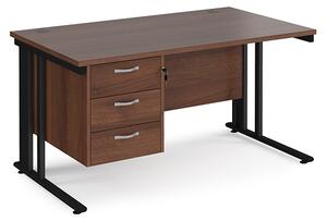 Melor 1400mm Computer Desk In Walnut And Black With 3 Drawers