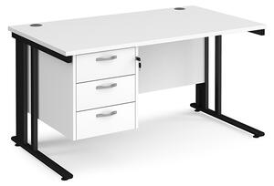 Melor 1400mm Computer Desk In White And Black With 3 Drawers