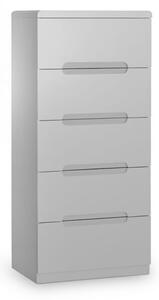 Magaly Narrow Chest Of Drawers In Grey High Gloss With 5 Drawers