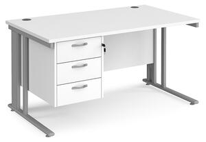 Melor 1400mm Computer Desk In White And Silver With 3 Drawers