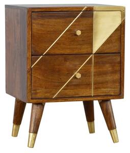 Bethel Wooden Gold Geometric Bedside Cabinet In Chestnut