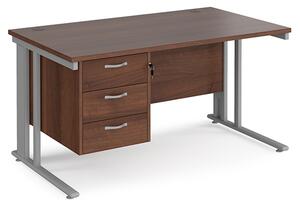 Melor 1400mm Computer Desk In Walnut And Silver With 3 Drawers