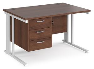 Melor 1200mm Computer Desk In Walnut And White With 3 Drawers