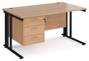 Melor 1400mm Computer Desk In Beech And Black With 3 Drawers